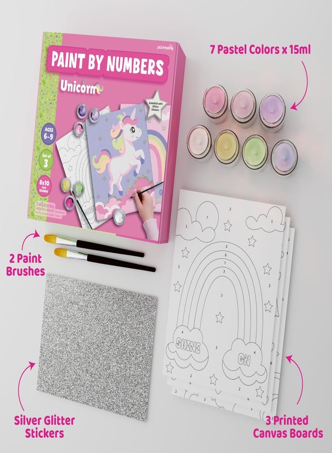 jackinthebox Paint by Number Unicorn - 3 Pack Painting Kit for Kids, DIY Printed Canvas, Easy Paint by Number for Girls & Boys, Great Christmas & Holiday Gift, Paint by Numbers for Kids Ages 6 7 8 9 - Image 2